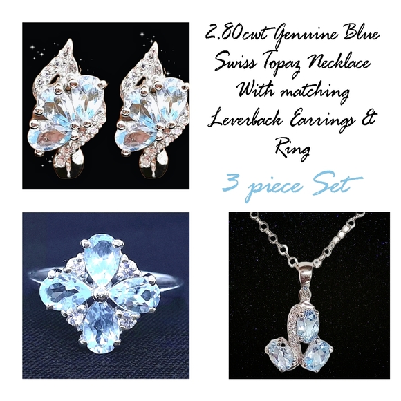 3.20cwt GENUINE BLUE SWISS TOPAZ w SAPPHIRES LEVERBACK EARRINGS 925 👀